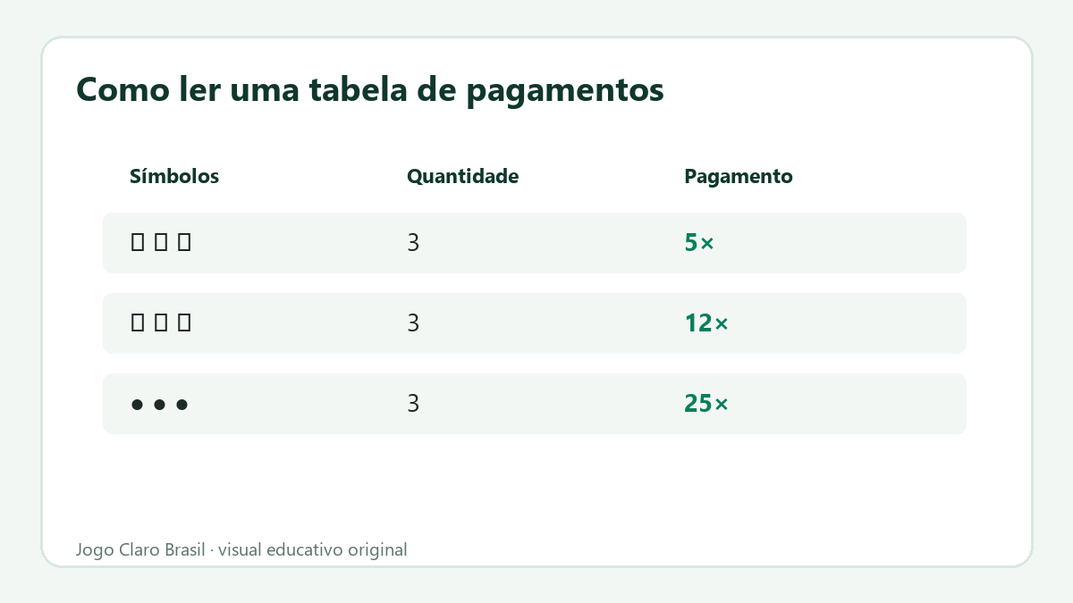 Mapa visual de uma tabela fictícia destaca combinação, quantidade e pagamento.
